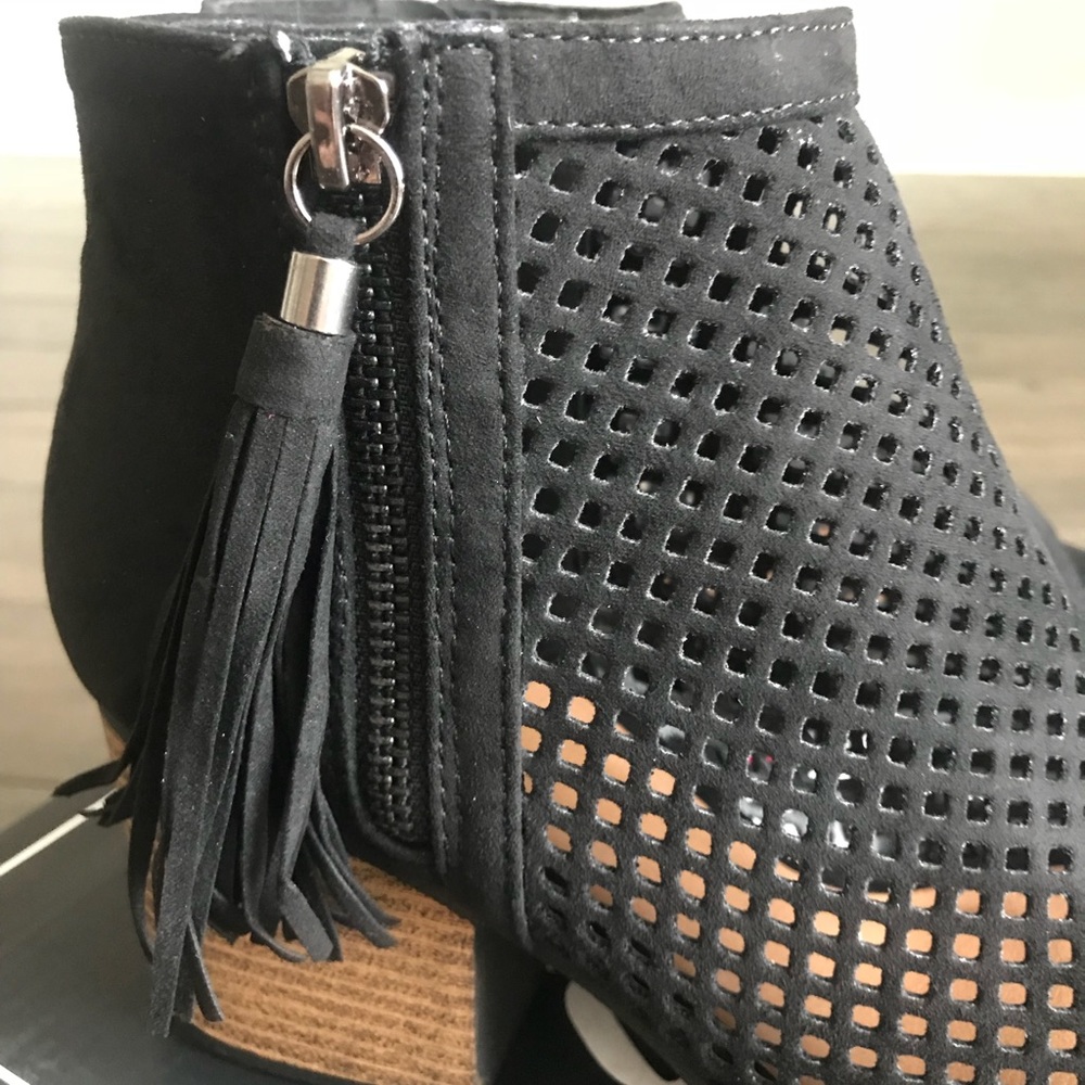 Black Suede Mesh Tassell Booties - Picture 5 of 6